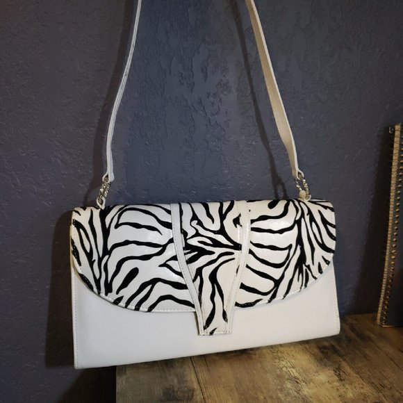 J. Renee Shoulder Bag Purse, Black and White, Zebra Print - Picture 1 of 15